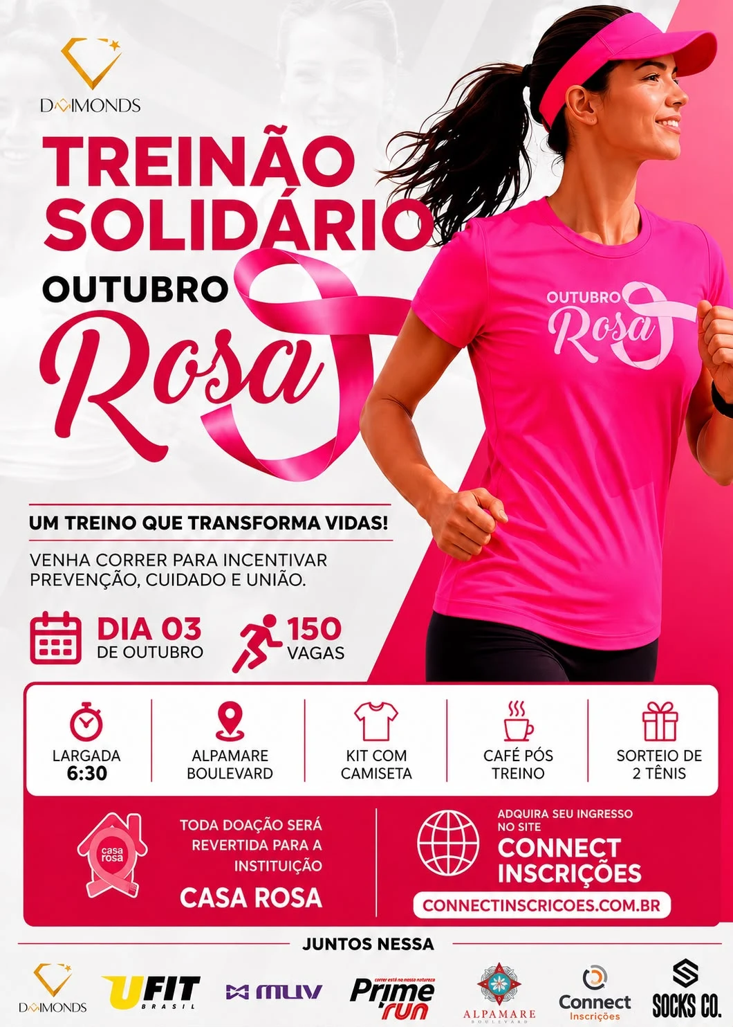 Banner da corrida Treinão Solidário Outubro Rosa
