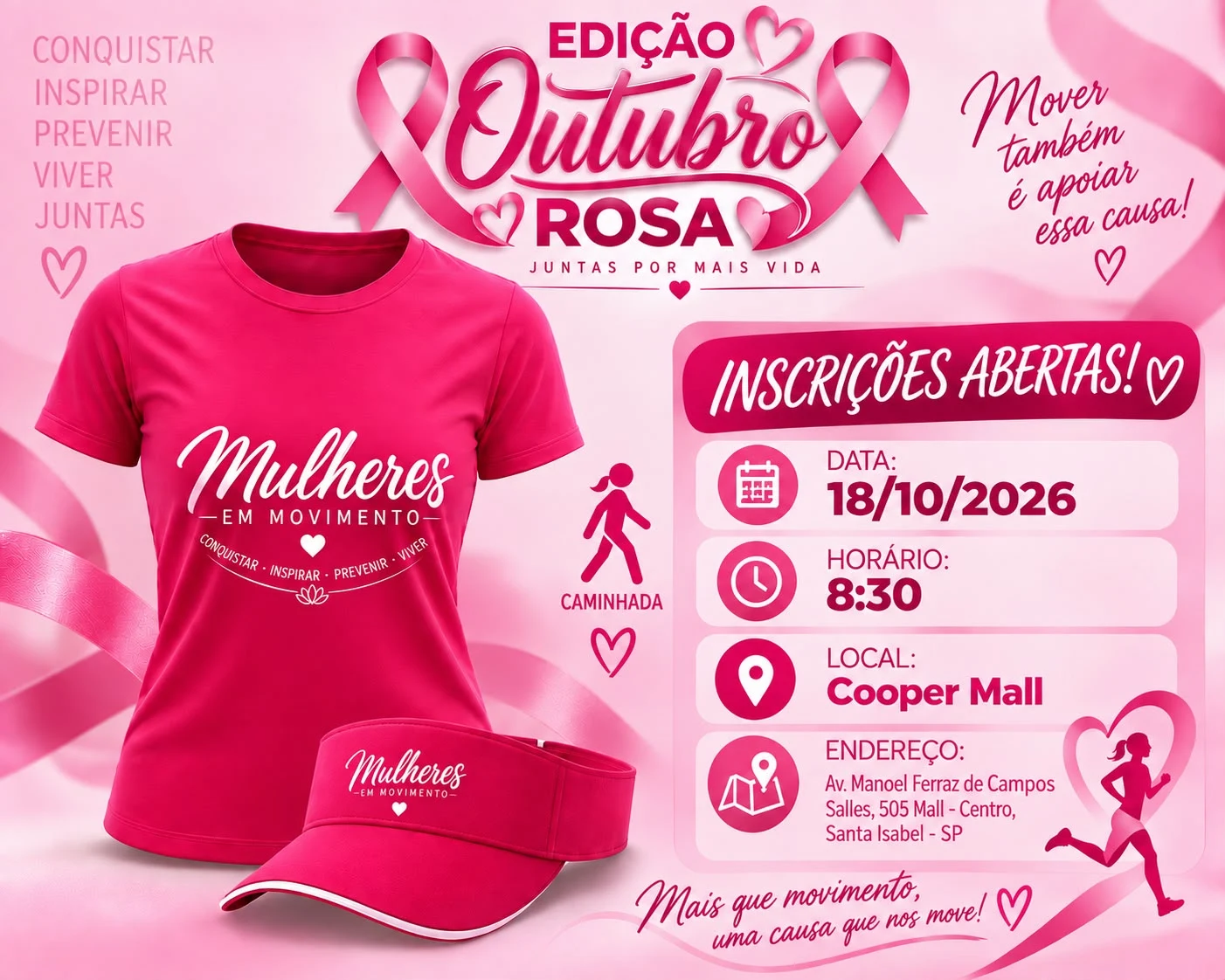 Banner da corrida Mulheres em Movimento Outubro Rosa